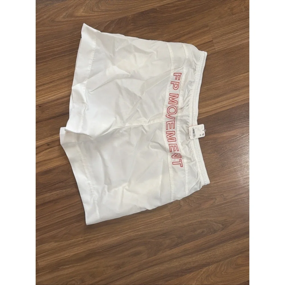 NWT Free People Movement Look Back At It Athletic Logo Shorts XL White Relaxed